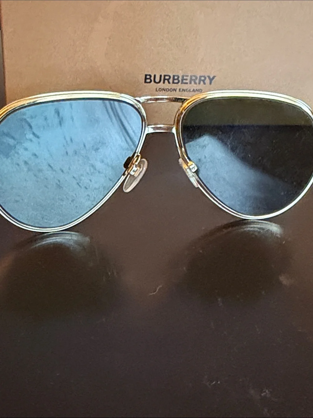 Burberry Gold Aviator Sunglasses with Black Lenses